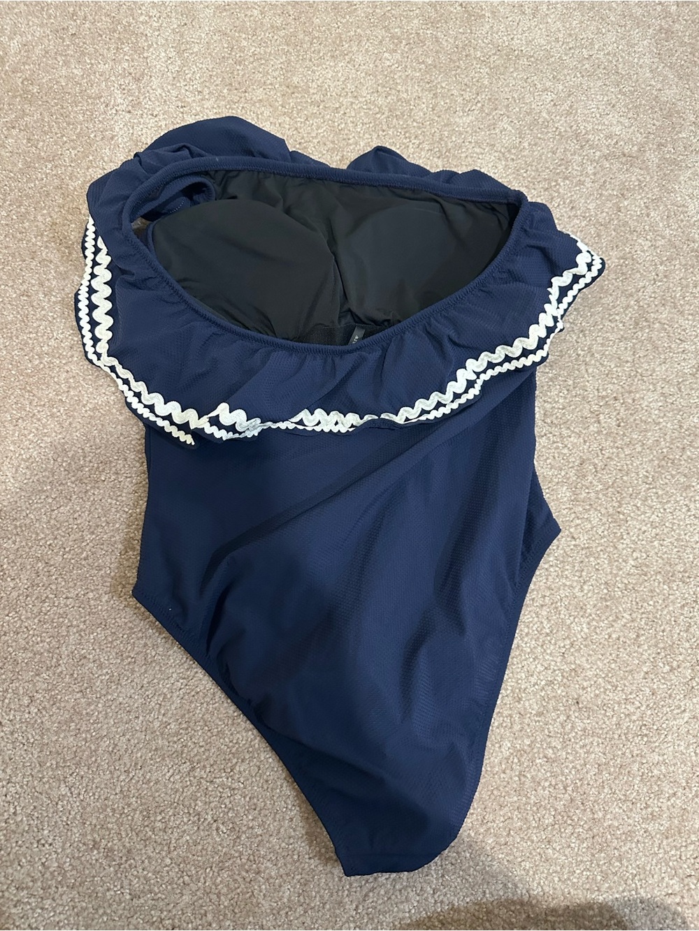 NWT J.Crew One Shoulder Ruffle One Piece Swimsuit Navy Size 6 - Picture 2 of 8